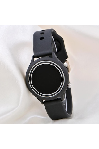 Kadın Saati Siyah Renk Silikon Kordonlu Tuşlu Led Unisex Çocuk Bileklik Saat St-304169