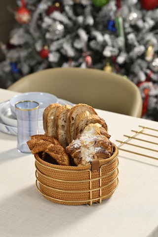 Altın Yuvarlak Ekmek Sepeti Şık,ekmeklik Hardal Hasır Örmeli Makrome-çok Amaçlı Metal Paslanmaz Altın