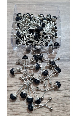 Melodi Scarf Taşlı Eşarp Şal Klipsi 6 Adet Siyah Siyah