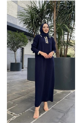Modasehle Kadın Oversize Yaka Düğmeli Triko Elbise Lacivert