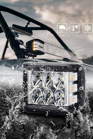 Hightech 2 Adet 12 Led Turuncu Beyaz 45w 10cm Kare Led Lamba Atv Offroad Motosiklet Sis Farı