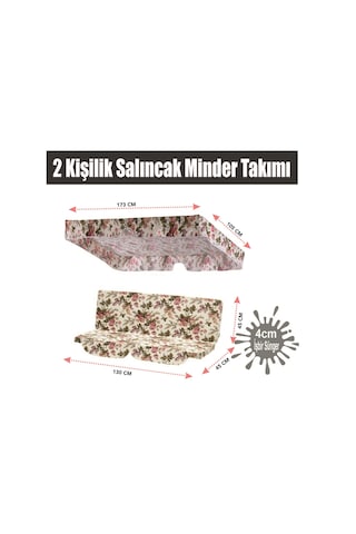 Viphomeconcept Gölgelikli Salıncak Minder Takımı, Bahçe Salıncak Minder Ing.Gülü Çok Renkli