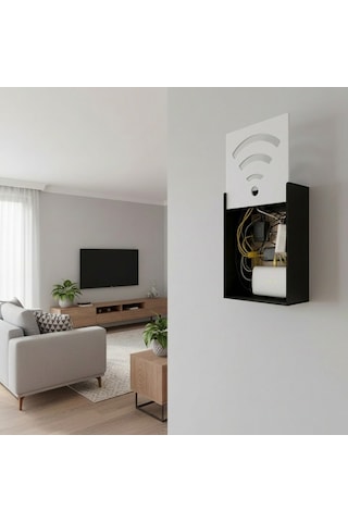Ahşap Wifi Modem Kutusu Duvar Tipi Kablo Gizleyici &amp Router Saklama Kutusu Dekoratif Modem Koruma Kabini Beyaz