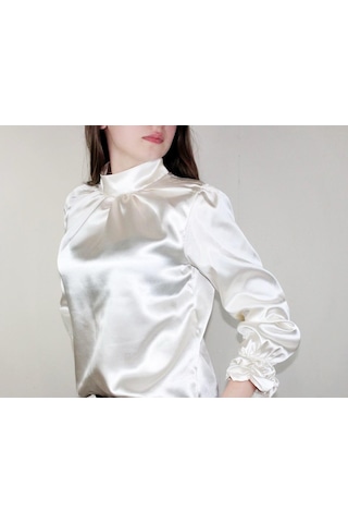 Mois Atelier Beyaz Saten Bluz, Tasarım, Hediye, Büyük Beden, Tesettür