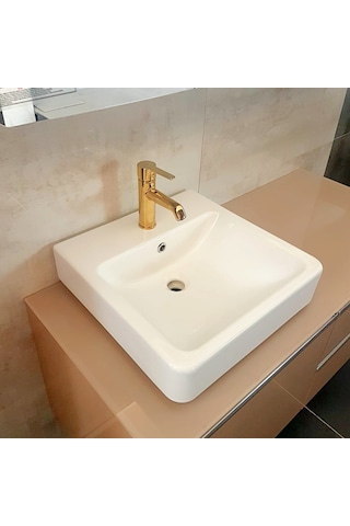 Güral Vit Kare Mobilya Üstü Batarya Delikli / Asma Lavabo (45 x 45)
