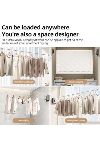 Geeksen Gizli Genişletilebilir Çamaşır Çekiği - Duvarlı, Delme Yok, 4.2m Çelik Teli, 20kg Yük, Hızlı Daraltma, Ev/balkon/evde Kullanım - Siyah Siyah