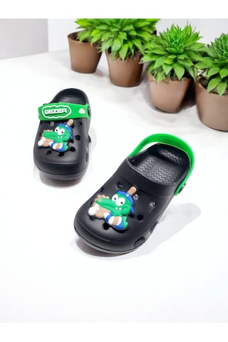 Çocuk Kemerli Yeşil Hayvan Sticker Detaylı Deniz,plaj,havuz Sandalet Terliği