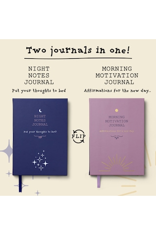 If Journals 2'si 1 Arada Çift Taraflı Gece & Sabah Motivasyon Günlüğü - Ciltli Sert Kapak Lila