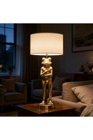 Frog Eskitme Gold Gövde Gri Başlık Dekoratif Abajur
