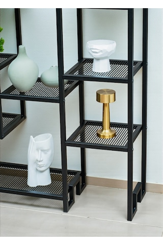 Dekoratif Siyah Metal Kitaplık 12 Raflı Ünite Çok Amaçlı Stand Salon Ve Çalışma Odası Düzenleyici Siyah