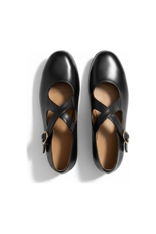 Ne&ve Shoes Siyah Hakiki Deri Çapraz Bantlı Kadın Günlük Babet
