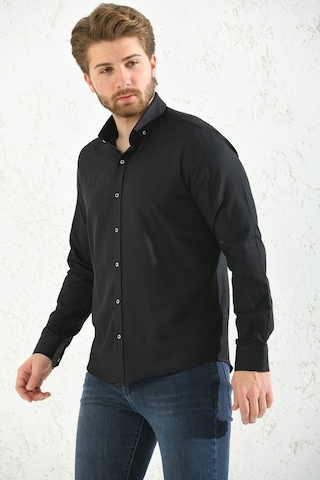 Erkek Slim Fit Uzun Kol Oxford Yaka Düğmeli Hediye Kutulu Gömlek Siyah