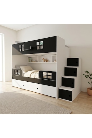 Vitray Yavrulu Mdf Fonksiyonel Merdivenli Ranza Ab 2 90 x 190 CM