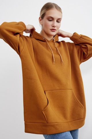 Meecy Kadın Kiremit Kapüşonlu Kanguru Cepli Sweatshirt Kiremit Kiremit