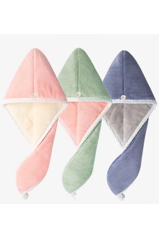 Xiyyadms 3'lü Mikrofiber Saç Havlusu - Süper Emici, Düğmeli, Hızlı Kurutma Pembe, Mavi, Yeşil Pembe