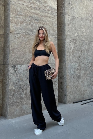 Keten Karışımlı Bol Kesin Pantolon