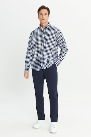 AC&Co / Altınyıldız Classics Erkek Lacı Beyaz Pamuklu Flanel Comfort Fit Rahat Kesim Düğmeli Yaka Kareli Gömlek Lacı Beyaz