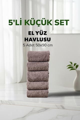 5 Li Kareli Gri Renk Yumuşak Pamuk El Yüz Havlu Seti 50x90 Cm