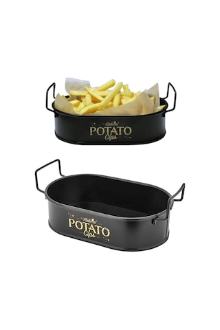 Toptanfoni Mini Oval Patates & Cips Sunumluk 21 Cm 2adet Siyah