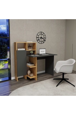 Arnetti Buğra Dolaplı Raflı Çalışma Bilgisayar Masası Antrasit Safirmeşe Antrasit - Safirmeşe