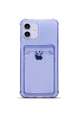 Teknomoda Apple Uyumlu iPhone 11 Kılıf Kartlıklı Anti Şok Korumalı Şeffaf Silikon Lila Lila