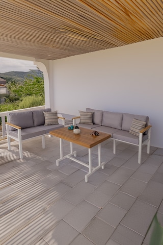 Neokas Bahçe Takımı, Balkon Mobilyası, 2+3+masa, Kafe Koltuğu, Minimalist Tasarım Beyaz
