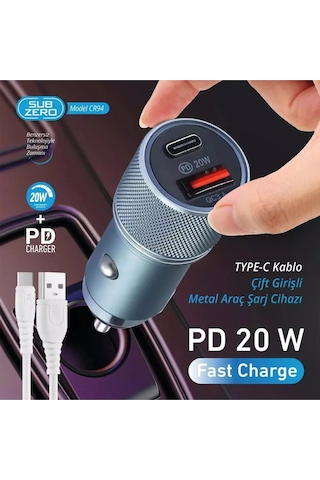Subzero Cr94 20w 3.4a Hızlı Pd Usb Çıkışlı Type-c Araç Şarj Aleti