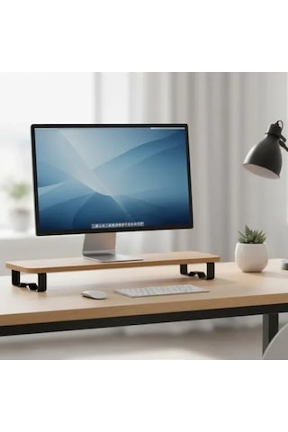 Ergonomik Ahşap Monitör Standı - 10 Cm Yükseltme İle Konforlu Çalışma