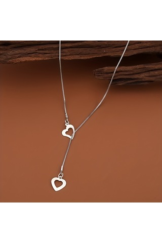 Y Şekilli Aşk Kalp İpli Ayarlanabilir Zincir Kolye Gümüş