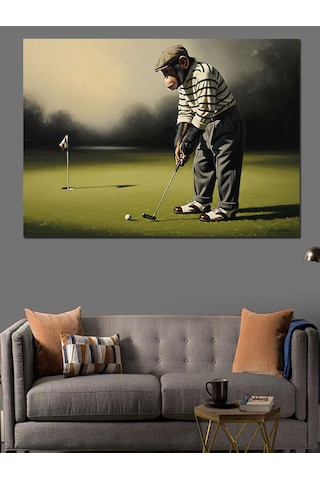 Ahşap Tablo Golf Oynayan Yaşlı Adam Figürü