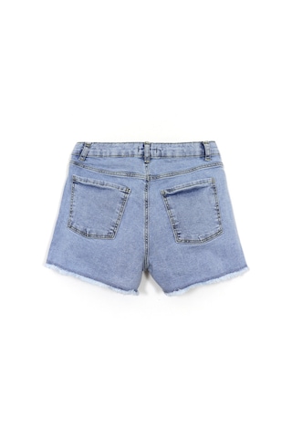 Cepli Düğme Detaylı Mavi Renk Kız Çocuk Eskitme Paça Kot Denim Jean Şort 001-0002052 Mavi