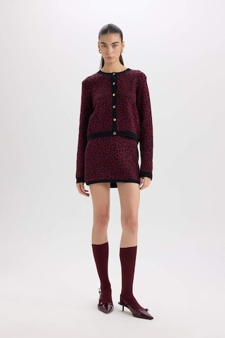 DeFacto A Kesim Leopar Desenli Mini Triko Etek D8516AX24WNBR115 Bordo