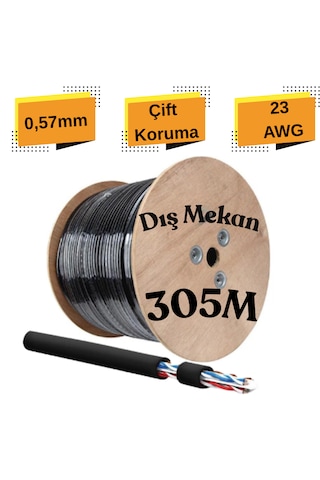 Cat6 305 Metre Makara Dış Ortam 0,57mm Kesit Çift Ceketli Outdoor Kablo