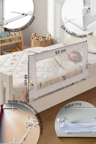 Wellgro Littles 83 48 CM Yatak Bariyeri, Çocuk Yatak Korkuluğu Beyaz
