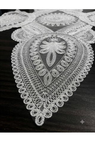 3 Lü Set Gümüş Renkli Dantel Detaylı Runner