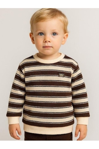 Erkek Çocuk Çizgili Kalın Triko-16193 Kahverengi