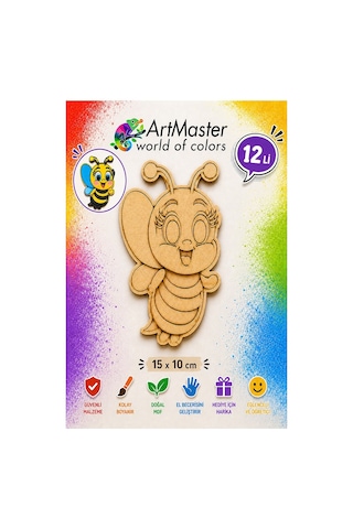 Ahşap Boyama Arı 12 Adet 10x15cm Boyama Böcek Figürleri Etkinlik Çoçuk Gelişim Motor Beceri Kreş Anasınıfı