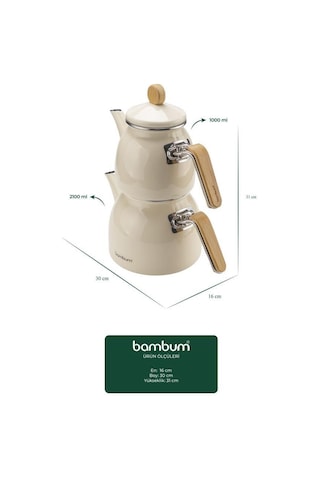 Sultan - Bambu Kulplu Çaydanlık Takımı Krem Krem