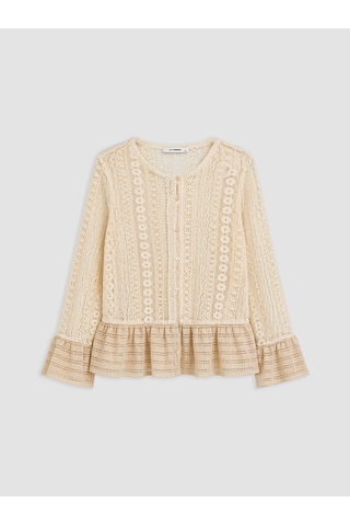 Lcwaıkıkı Curve Bej Büyük Beden Dantelli Peplum Bluz