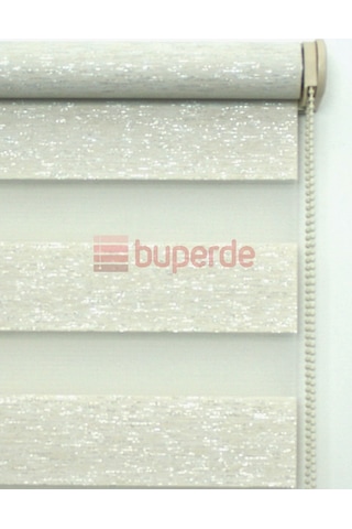 Buperde Simli Ekru (Açık Krem) Bambu Zebra Stor Perde
