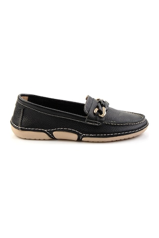 Bambi Siyah Hakiki Deri Kadın Loafer Ayakkabı K01028130303 Siyah