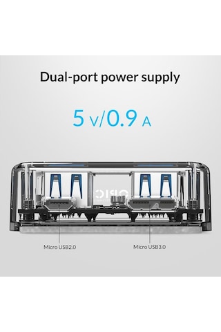 Orico Şeffaf Led Işıklı 5 Gbps 4 Portlu USB-A 3.0  Kablolu Çoklayıcı Hub 30 CM