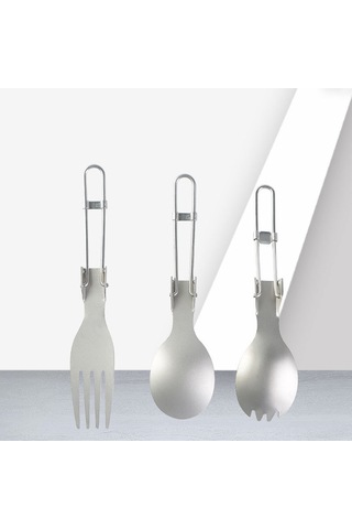 Konesam Makaslı Çelik Çatal Kaşık Seti - Piknik Kamp Seyahat İçin Taşınabilir Yiyecek Ürünü Çok Renkli