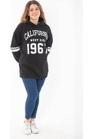 Kadın Büyük Beden Haki İçi Şardonlu Üç İplik Kapşonlu Sweatshirt 65n37290-siyah Siyah