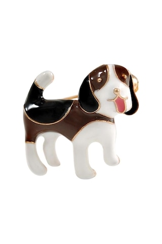 Beagle Köpek Broş 4 Cm Mineli Gold Renk Renkli