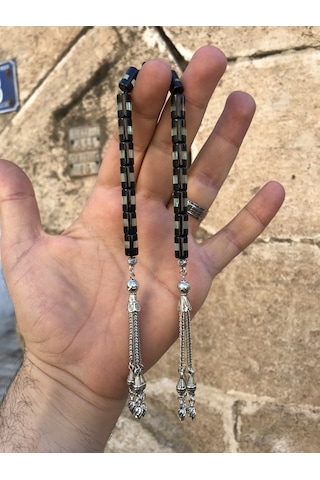 Sürmeli Model Su Yeşili-Siyah Tonda Toz Kehribar Zaza Tespih