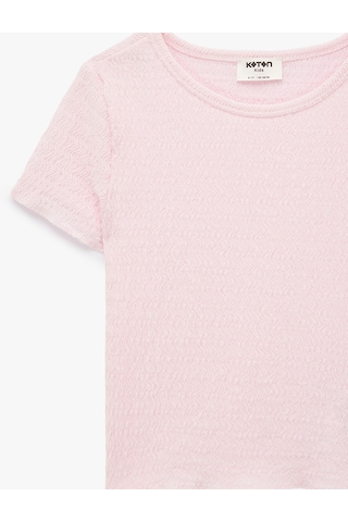 Koton Kısa Kollu Viskon Karışımlı Bisiklet Yaka Slim Fit Bluz Pembe 6skg60135ak Gül