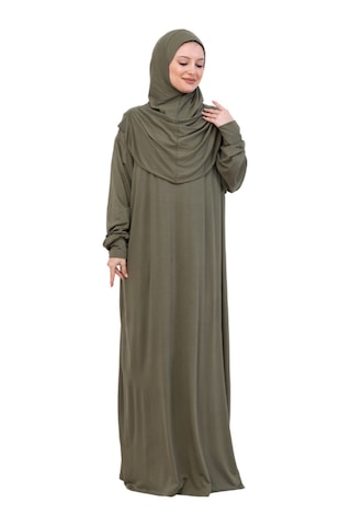 Modish Group Tek Parça Namaz Elbisesi Seti, Viskon Yumuşak Tesettür Abaya, Rahat Hazır Şal Başörtüsü Takım Haki