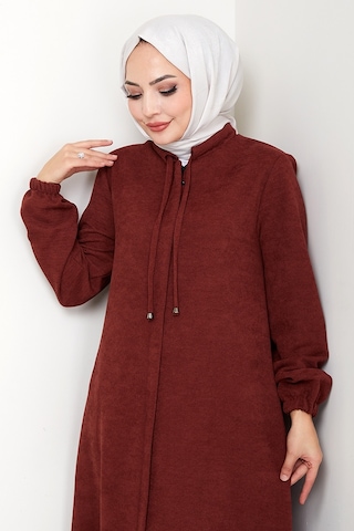 Bestenur Şönil Gizli Fermuarlı Ferace 1628 - Bordo Bordo