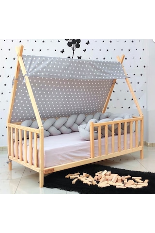 Markaawm Bodrum Montessori Yatak Ahşap Doğal Çam Karyola Akçaağaç